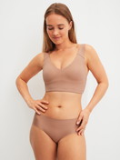 Women model is wearing Bustier with adjustable straps made of Modal in Grey, Unicoloured from the Natural Skin series by CALIDA, Outfit
