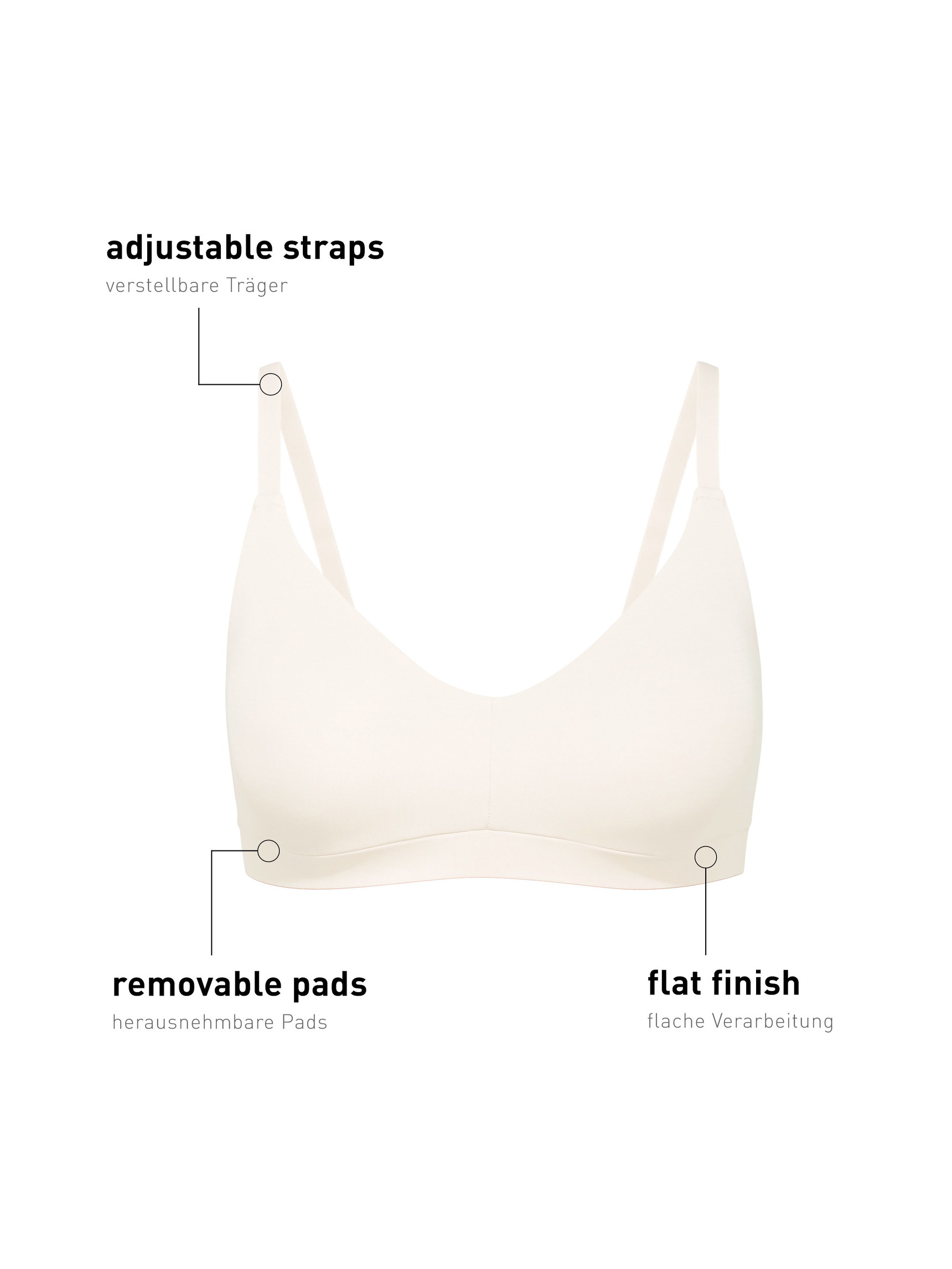 Donna - Bustier con spalline regolabili & imbottiture removibili in Modal di colore Bianco, Tinta unita, della serie Natural Skin di CALIDA
