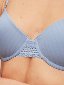 Women model is wearing underwired bra made of Modal in Blue, Lace from the Etude Ajours series by CALIDA, Detail