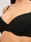 Women model is wearing underwired bra made of Modal in Black, Unicoloured from the Etude Ajours series by CALIDA, Detail