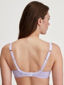 Women model is wearing Spacer bra made of Polyamide in Purple, Lace from the Natural Comfort Lace series by CALIDA, Back view