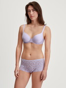 Women model is wearing Spacer bra made of Polyamide in Purple, Lace from the Natural Comfort Lace series by CALIDA, Outfit
