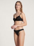 Women model is wearing Underwired T-shirt bra with padding made of Viscose in Black, Lace from the Sensual Secrets series by CALIDA, Outfit, Front view