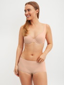 Women model is wearing underwired bra made of Polyamide in Beige, Unicoloured from the Sleek Skin series by CALIDA, Outfit