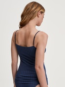 Women model is wearing Spaghetti top made of Cotton in Blue, Lace from the Etude Toujours series by CALIDA, Back view