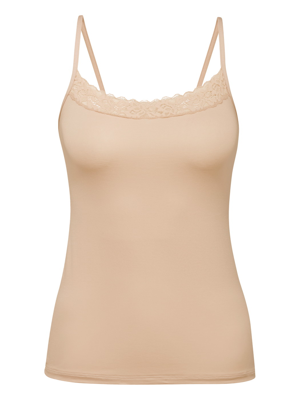 Femme - Débardeur à fines bretelles en Coton de couleur Beige, Dentelle, de la série Natural Comfort Lace de CALIDA