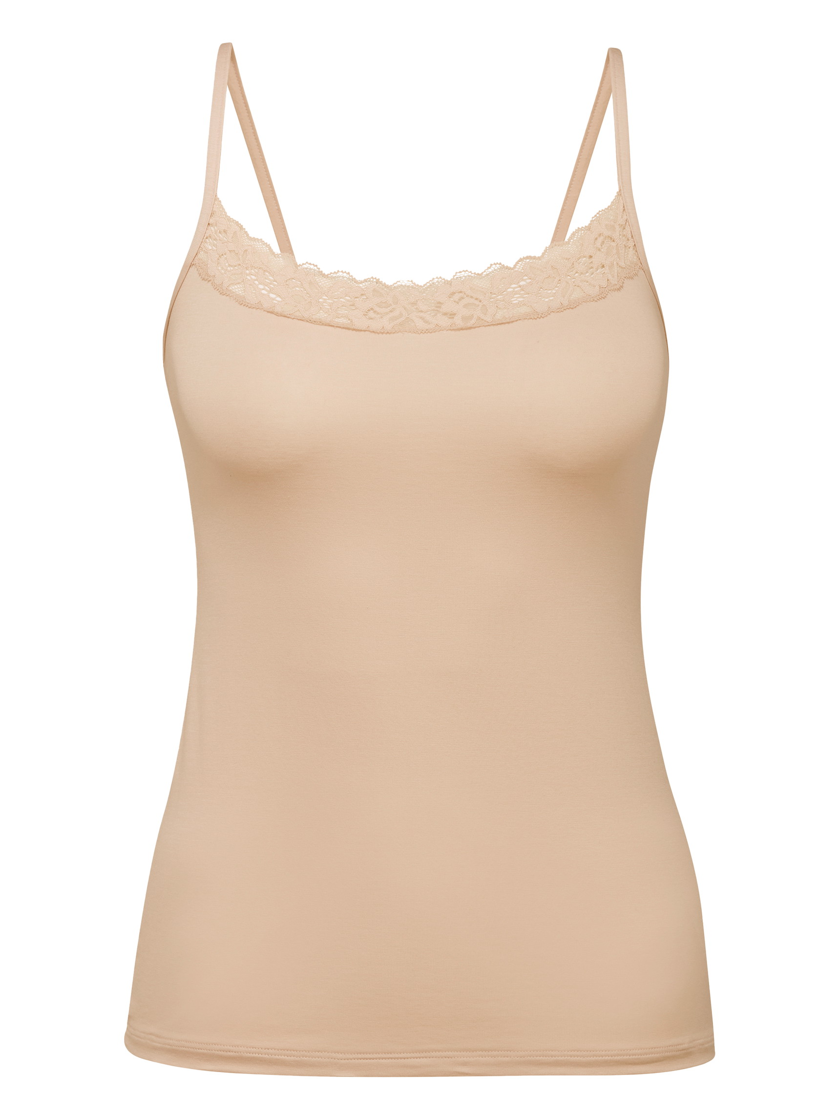 Femme - Débardeur à fines bretelles en Coton de couleur Beige, Dentelle, de la série Natural Comfort Lace de CALIDA