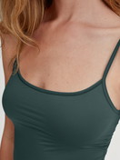 Women model is wearing Spaghetti top made of Cotton in Green, Unicoloured from the Sleek Skin series by CALIDA, Detail