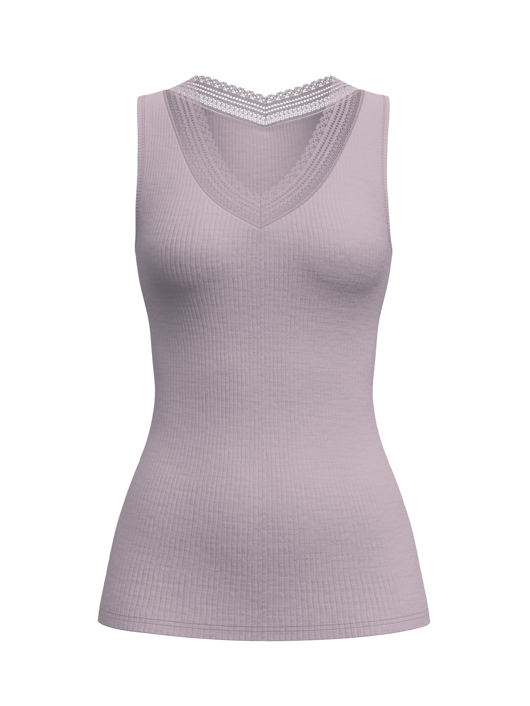 Damen - Tank-Top aus Wolle-Seide aus Wolle in Violett, Spitze aus Serie Silky Wool Joy von CALIDA