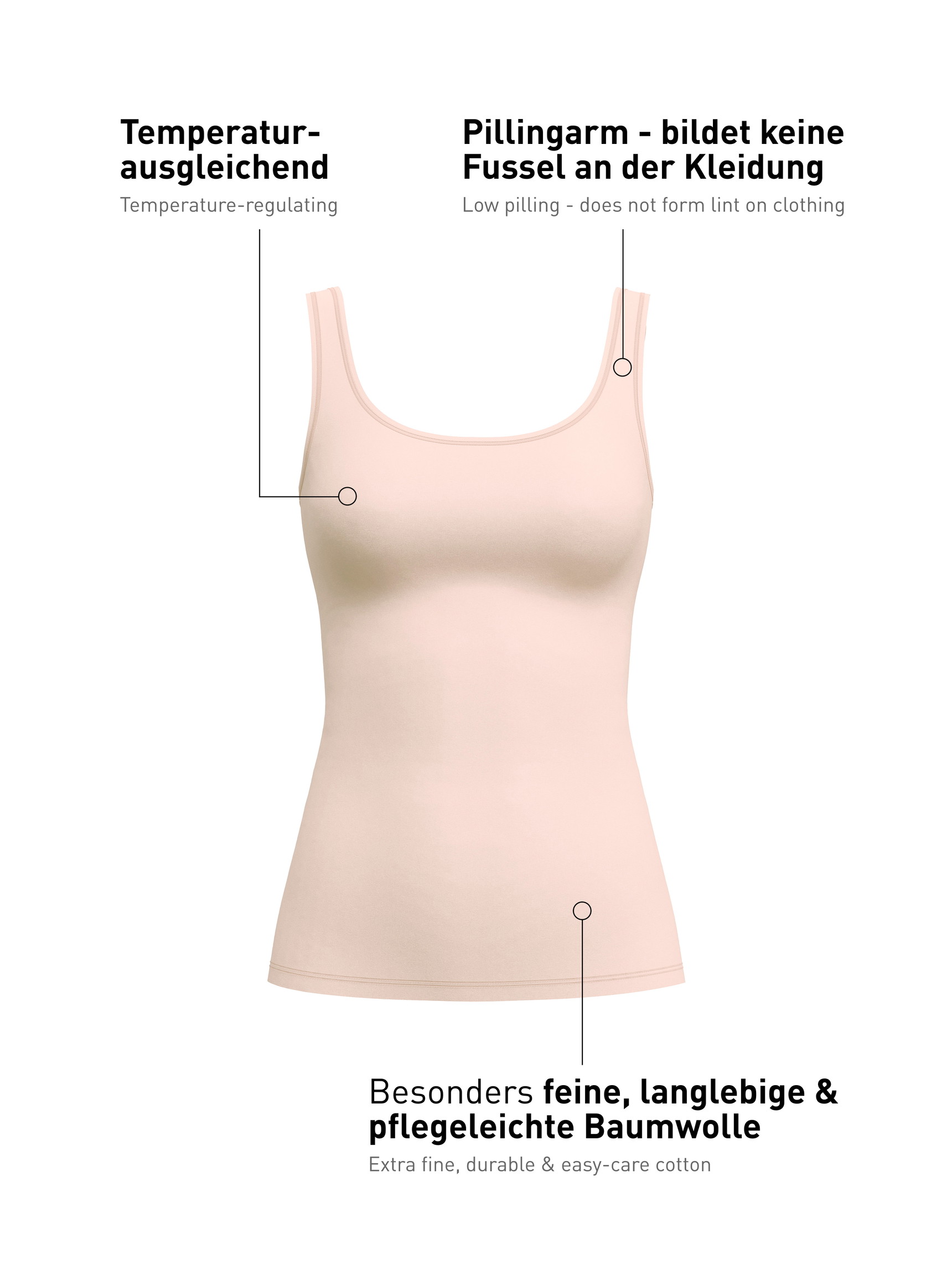 Femme - Débardeur en Coton de couleur Rose, Unicolore, de la série Natural Comfort de CALIDA