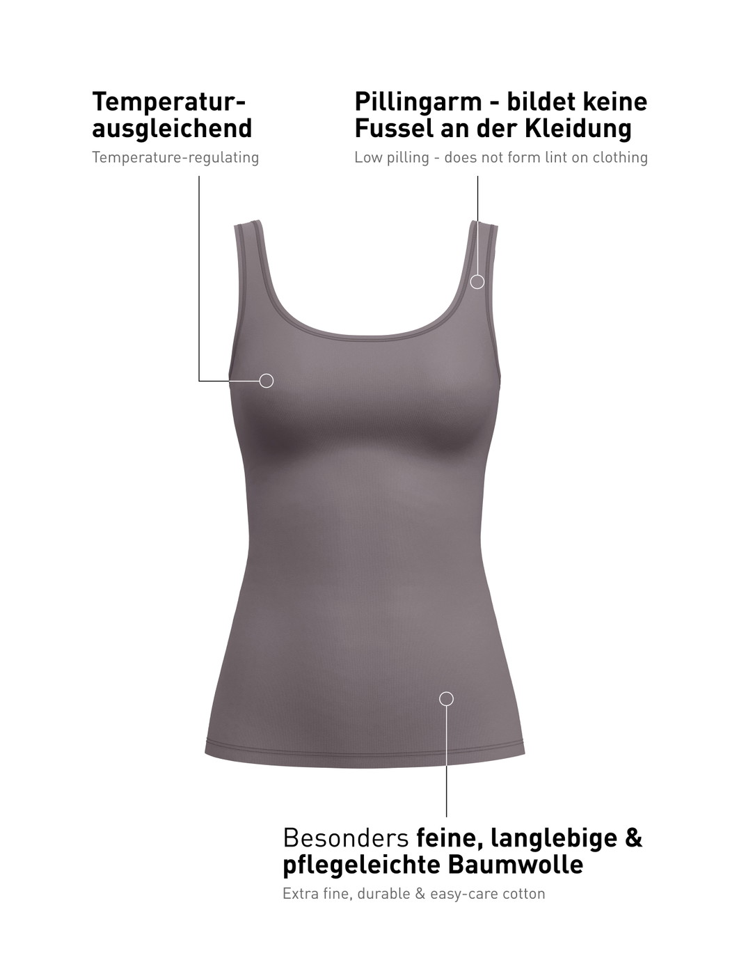 Damen - Tank-Top aus Baumwolle in Braun, Einfarbig aus Serie Natural Comfort von CALIDA