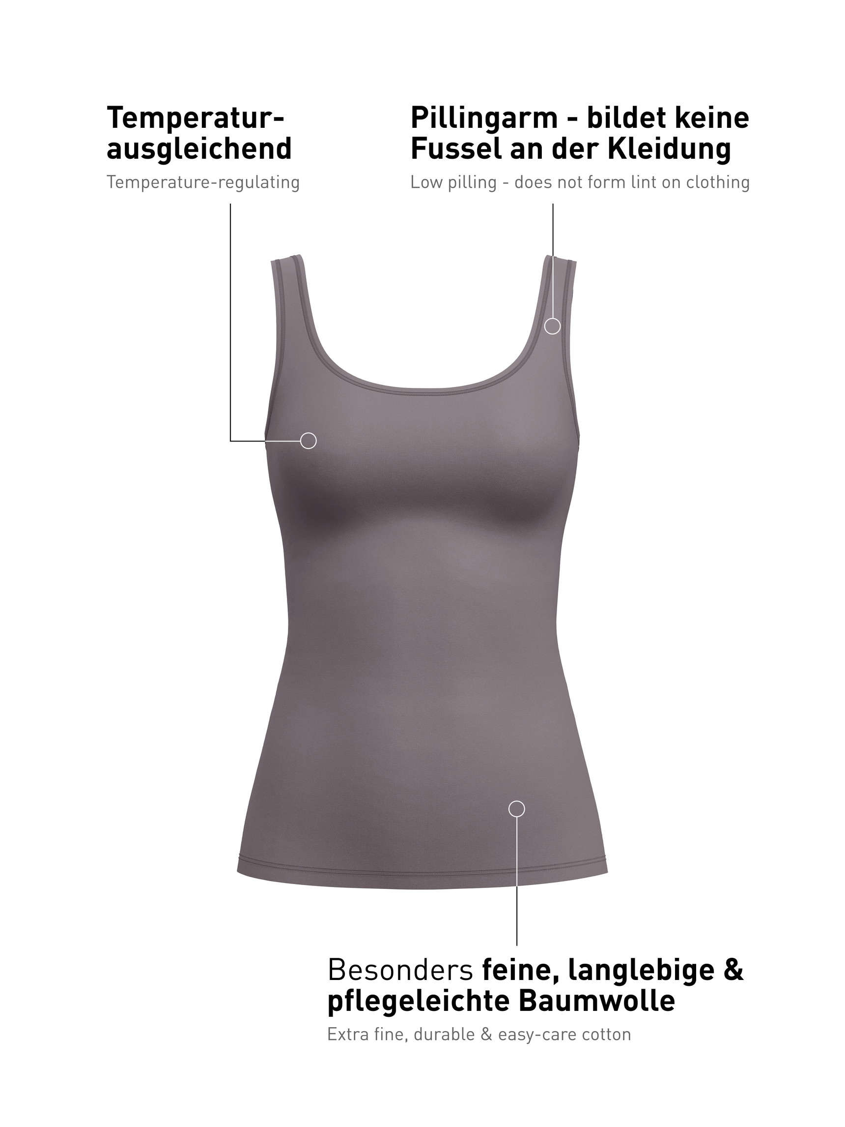 Femme - Débardeur en Coton de couleur Marron, Unicolore, de la série Natural Comfort de CALIDA