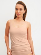 Women model is wearing Tank top with bustier made of Modal in Pink, Unicoloured from the Natural Skin series by CALIDA, Front view
