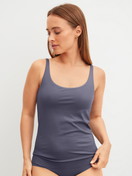 Women model is wearing Tank top with bustier made of Modal in Grey, Unicoloured from the Natural Skin series by CALIDA, Front view