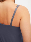 Women model is wearing Tank top with bustier made of Modal in Grey, Unicoloured from the Natural Skin series by CALIDA, Detail