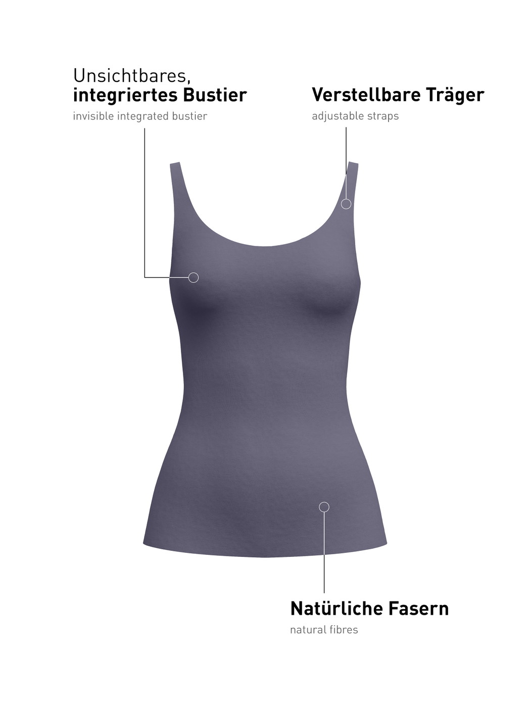 Women - Tank top with bustier made of Modal in Grey, Unicoloured, from the Natural Skin series by CALIDA