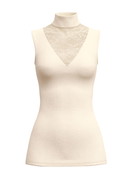 Damen - Tank-Top mit Rollkragen aus Wolle-Seide aus Wolle in Beige, Spitze aus Serie Silky Wool Glam von CALIDA
