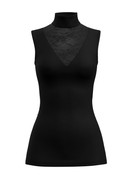 Damen - Tank-Top mit Rollkragen aus Wolle-Seide aus Wolle in Schwarz, Spitze aus Serie Silky Wool Glam von CALIDA