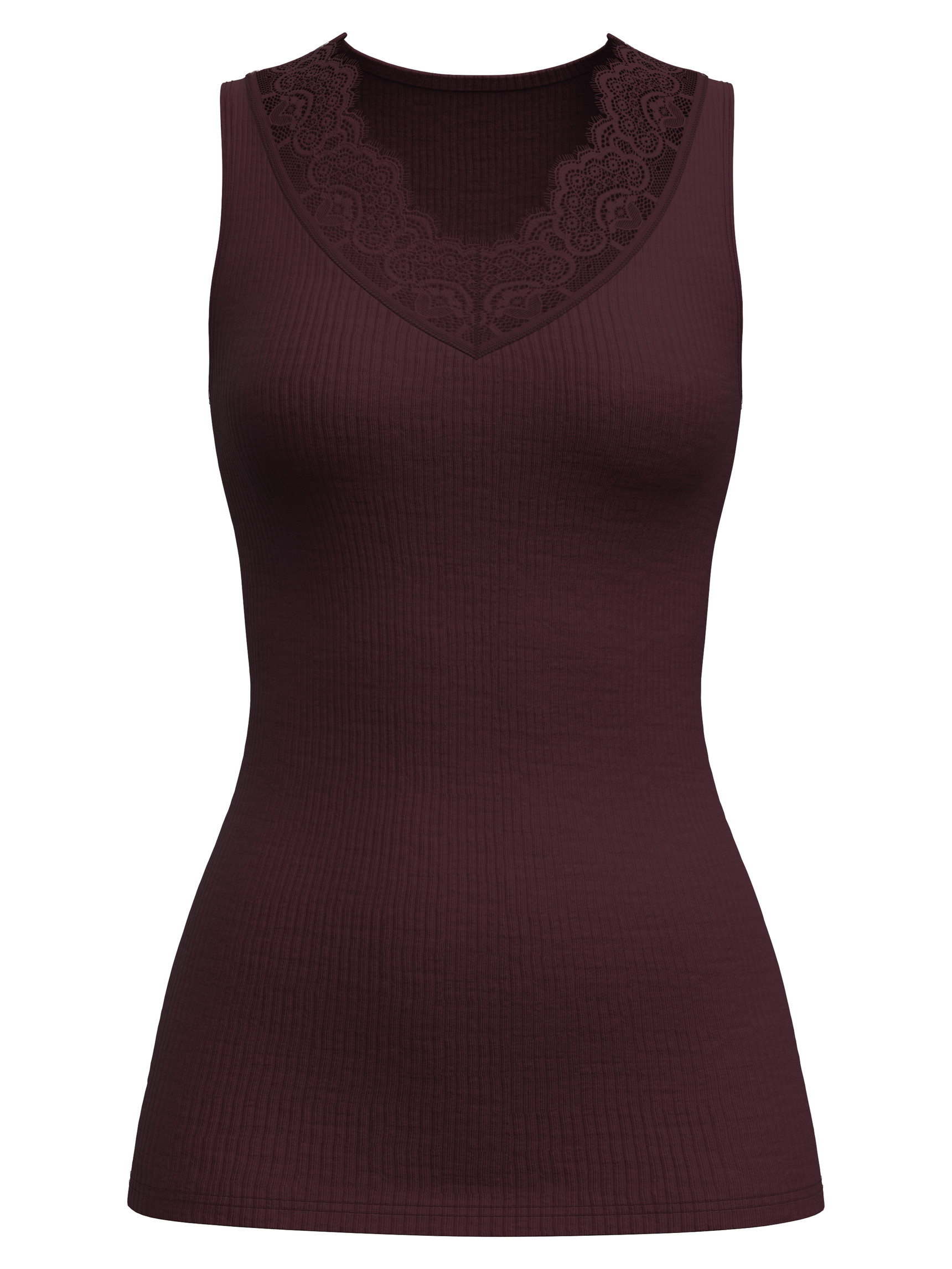 Donna - Tank top in lana e seta in Lana di colore Rosso, Pizzo, della serie Silky Wool Joy di CALIDA