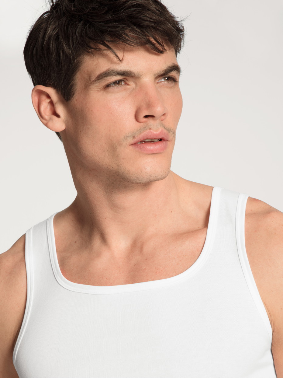 Men - Tank-Top made of Cotton in White, Unicoloured, from the Evolution series by CALIDA, Detail