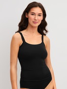 Women model is wearing Spaghetti top made of Modal in Black, Unicoloured from the Seamless Natural series by CALIDA, Front view
