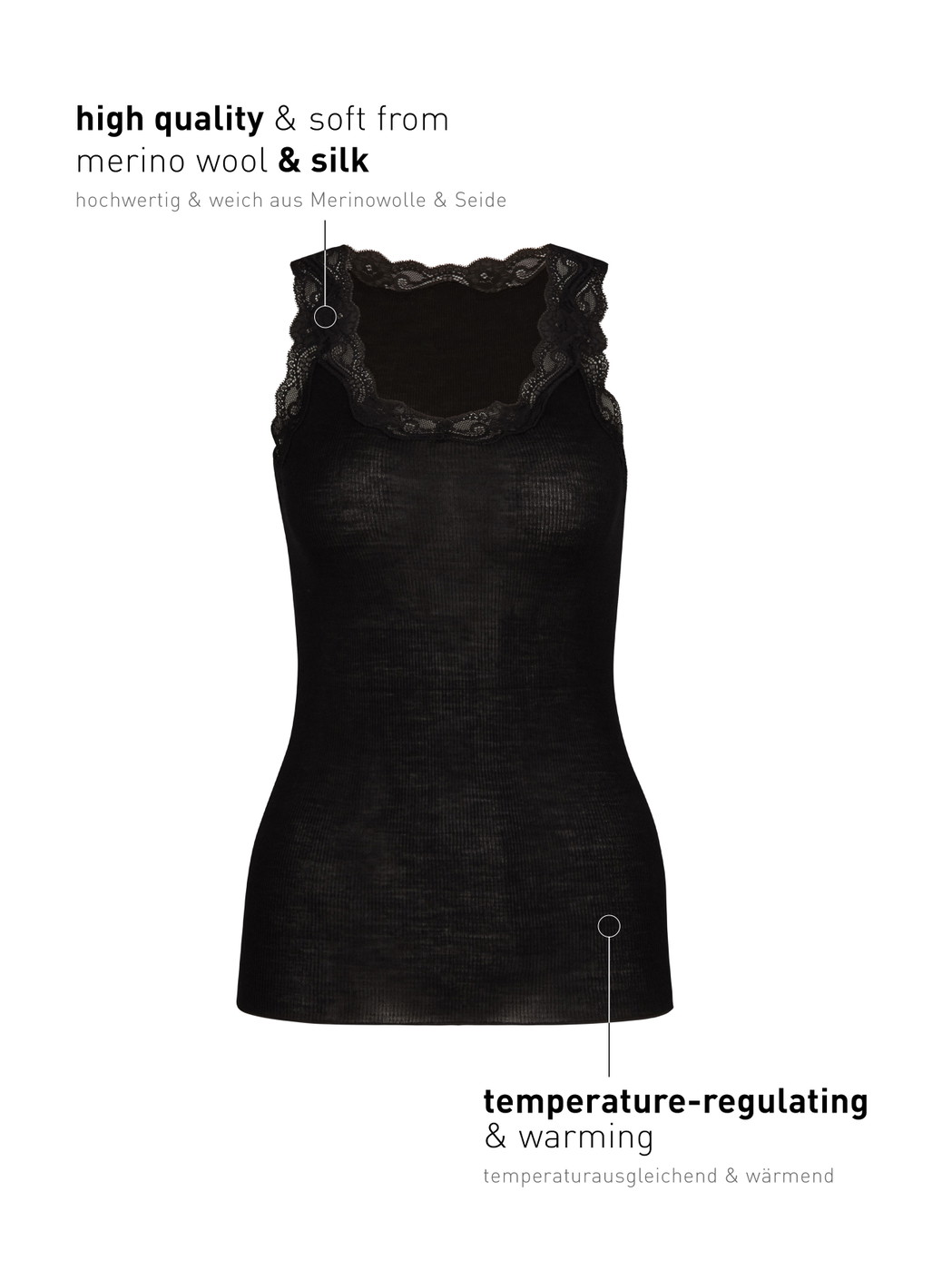 Women - Tank top made of Wool in Black, Lace, from the Richesse Lace series by CALIDA