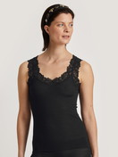 Women model is wearing Tank top made of Wool in Black, Lace from the Silky Wool Joy series by CALIDA, Front view