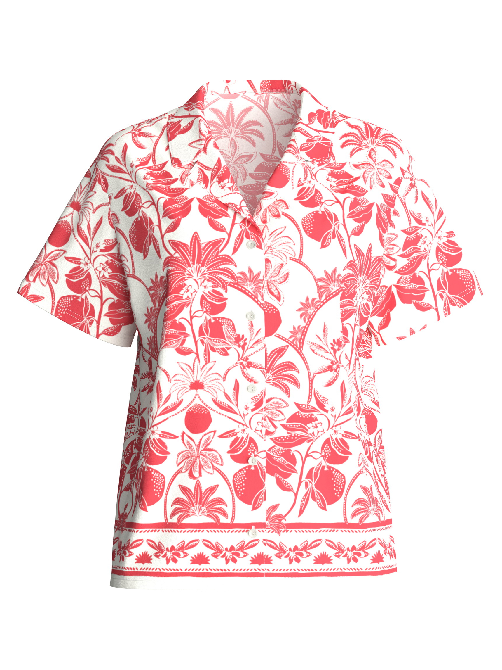 Donna - Camicia a maniche corte con bottoni in 100% cotone di colore Arancione, Floreale, della serie Favourites Beach di CALIDA