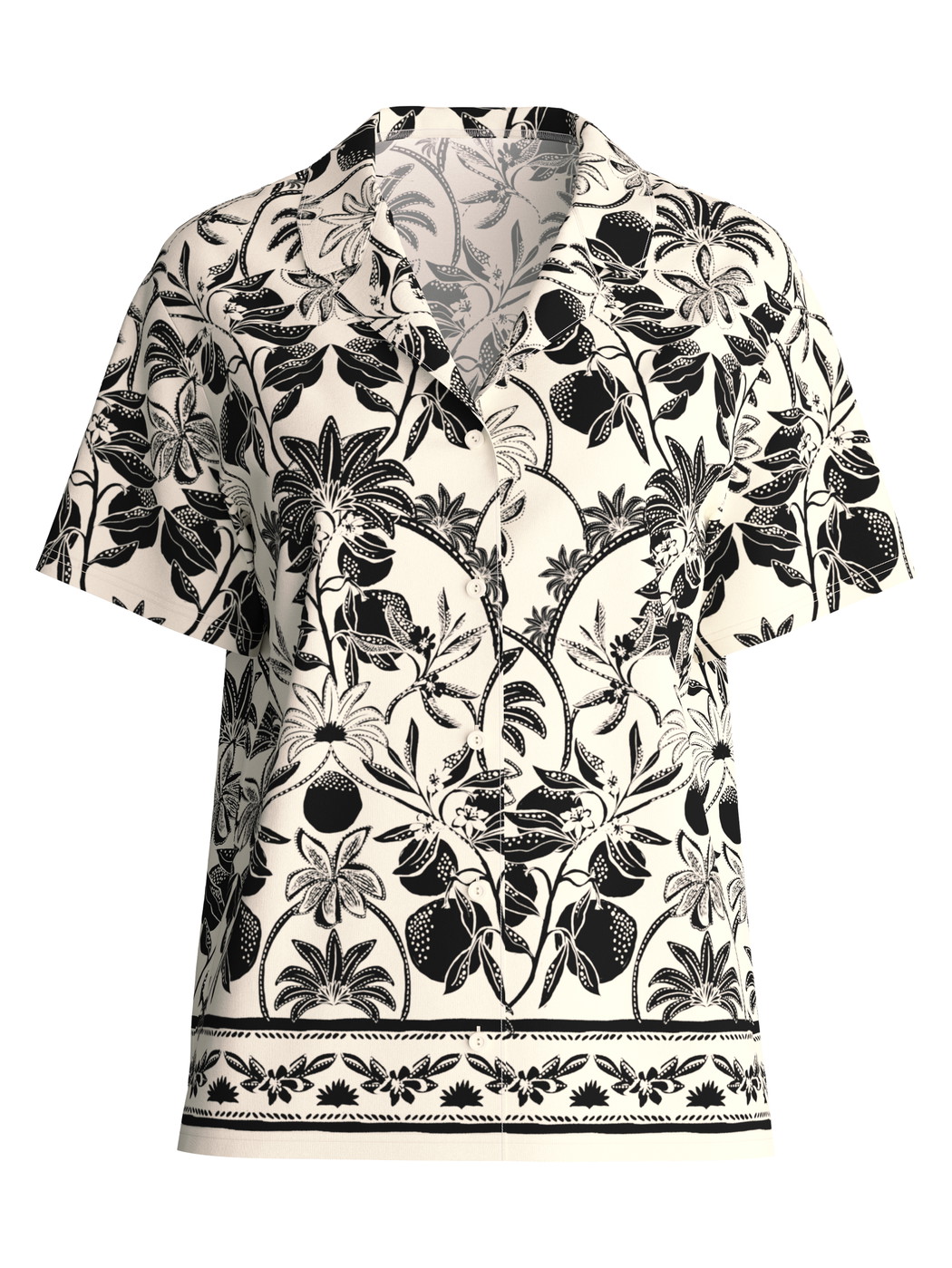 Damen - Kurzarm-Shirt mit Knöpfen aus 100% Baumwolle in Schwarz, Floral aus Serie Favourites Layering von CALIDA