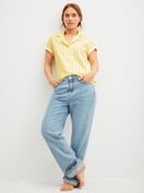 Women model is wearing Short-sleeved shirt with buttons made of 100% Cotton in Yellow, Striped from the Favourites Ocean series by CALIDA, Additional Image
