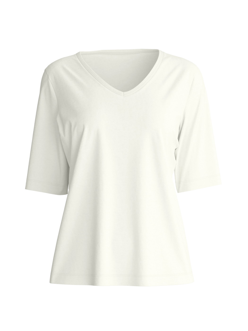 Femme - T-shirt à manches courtes et col en V en 100% coton de couleur Blanc, Unicolore, de la série Late Bloom M&M de CALIDA