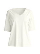 Femme - T-shirt à manches courtes et col en V en 100% coton de couleur Blanc, Unicolore, de la série Late Bloom M&M de CALIDA