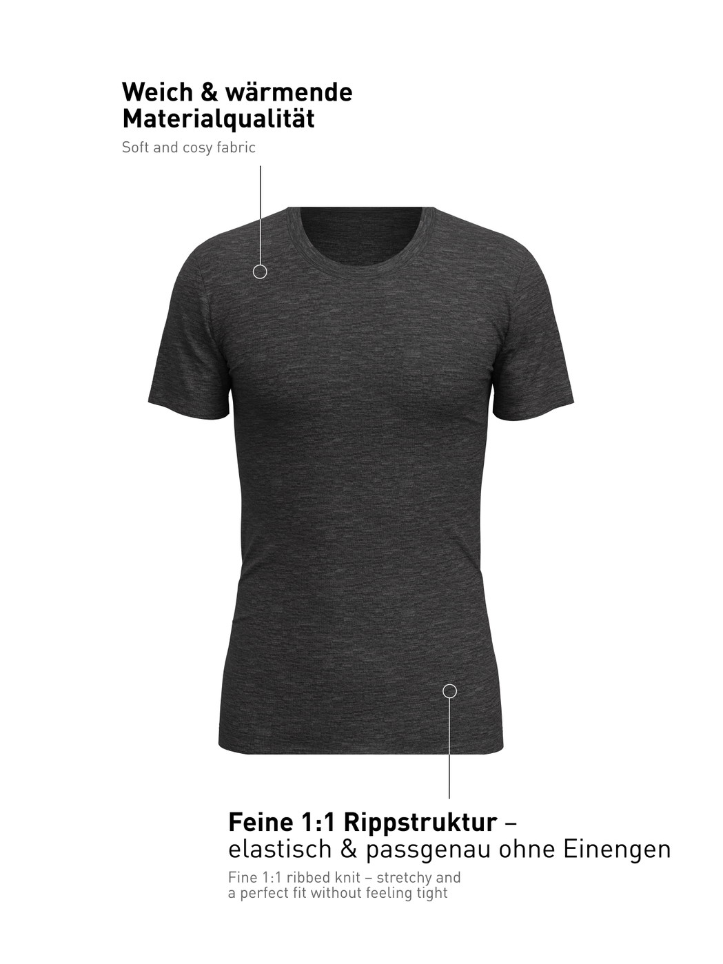 Herren - Shirt aus Wolle und Seide aus Wolle in Grau, Einfarbig aus Serie Wool & Silk von CALIDA