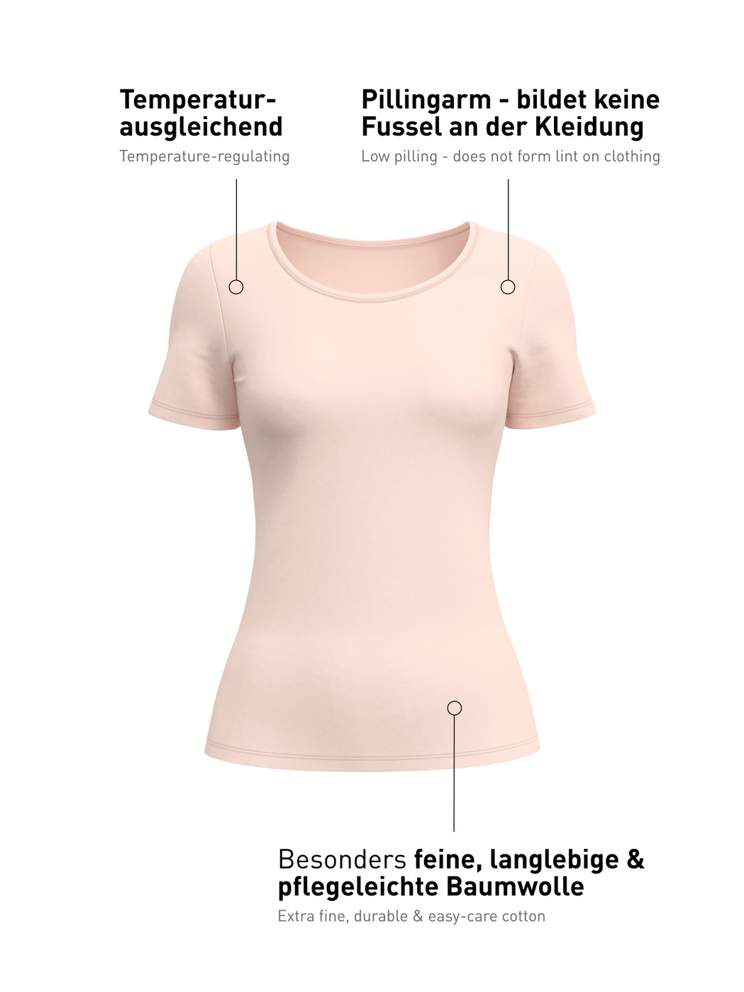 Damen - T-Shirt, Rundhals aus Baumwolle in Rosa, Einfarbig aus Serie Natural Comfort von CALIDA