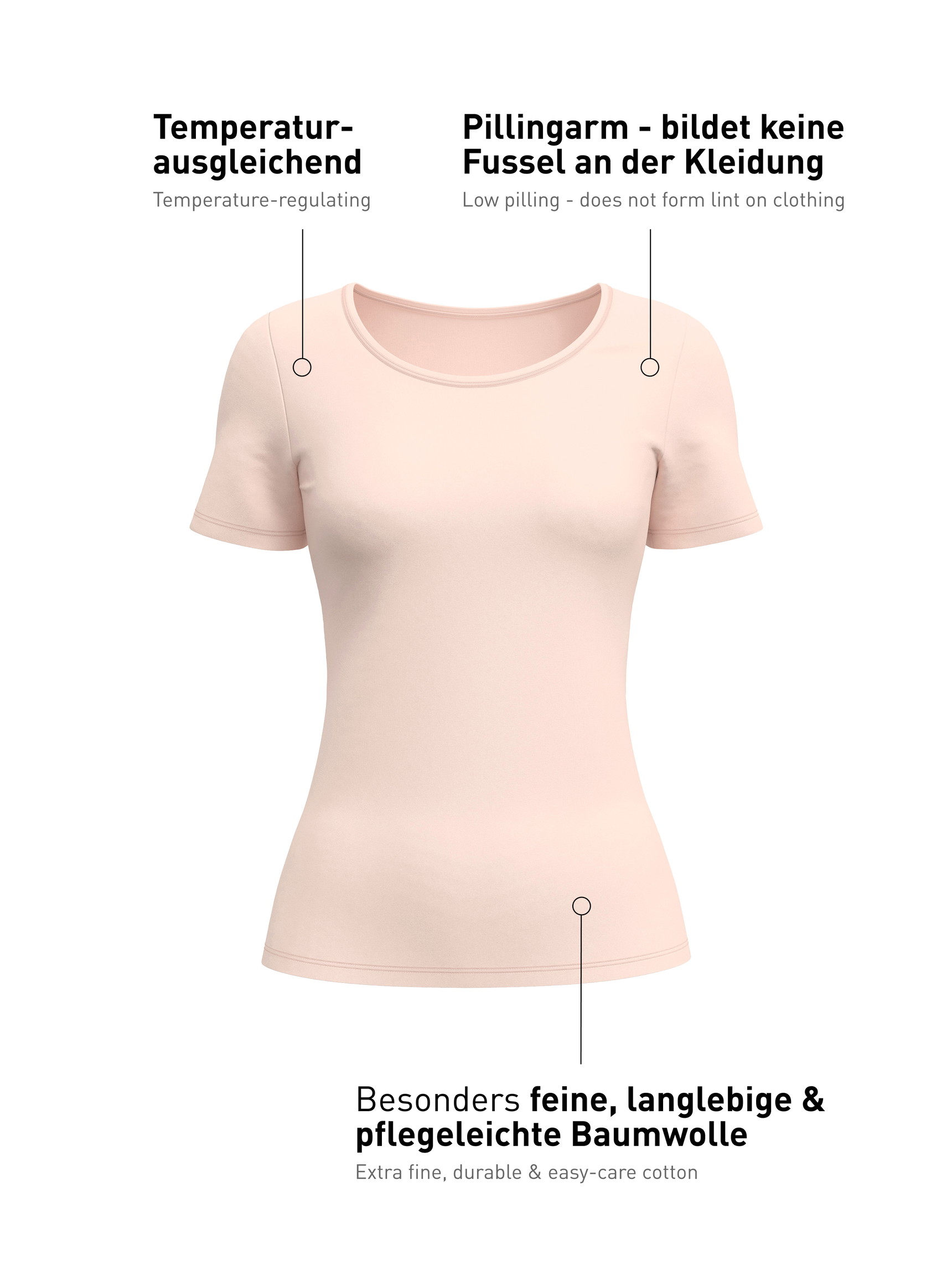 Femme - T-shirt á manches courtes en Coton de couleur Rose, Unicolore, de la série Natural Comfort de CALIDA