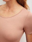 Women model is wearing Shirt shortsleeve made of Cotton in Brown, Unicoloured from the Natural Comfort series by CALIDA, Detail