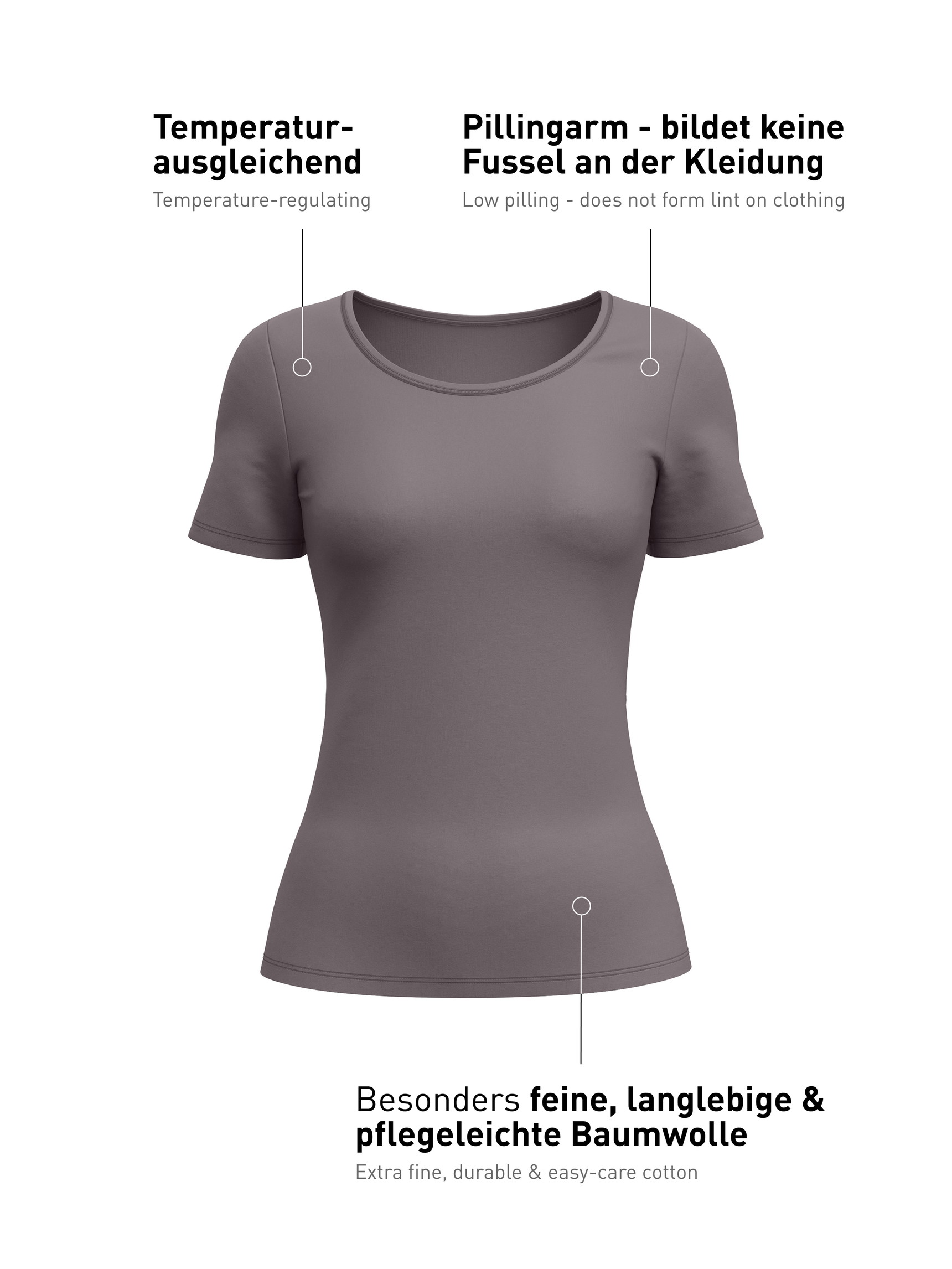 Femme - T-shirt á manches courtes en Coton de couleur Marron, Unicolore, de la série Natural Comfort de CALIDA