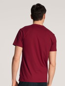 La modella / Il modello Uomo indossa Shirt a manica corta in 100% cotone di colore Rosso, Tinta unita, della serie Remix Basic Sleep di CALIDA, Vista posteriore