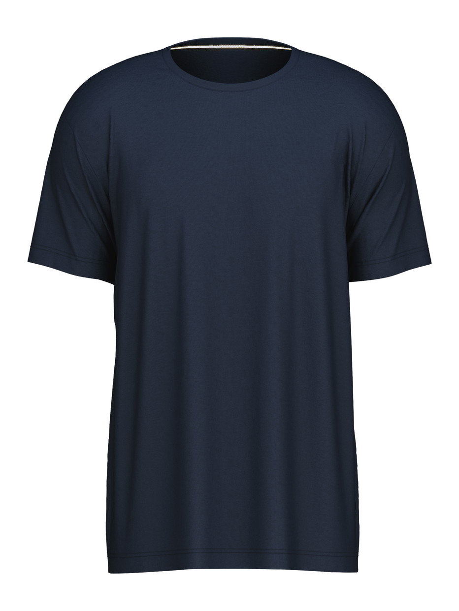 Herren - Kurzarm-Shirt, Rundhals aus 100% Baumwolle in Blau, Einfarbig aus Serie Remix Basic Sleep von CALIDA