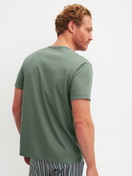 Men model is wearing Short-sleeved shirt made of 100% Cotton in Green, Unicoloured from the RMX Sleep Leisure series by CALIDA, Back view
