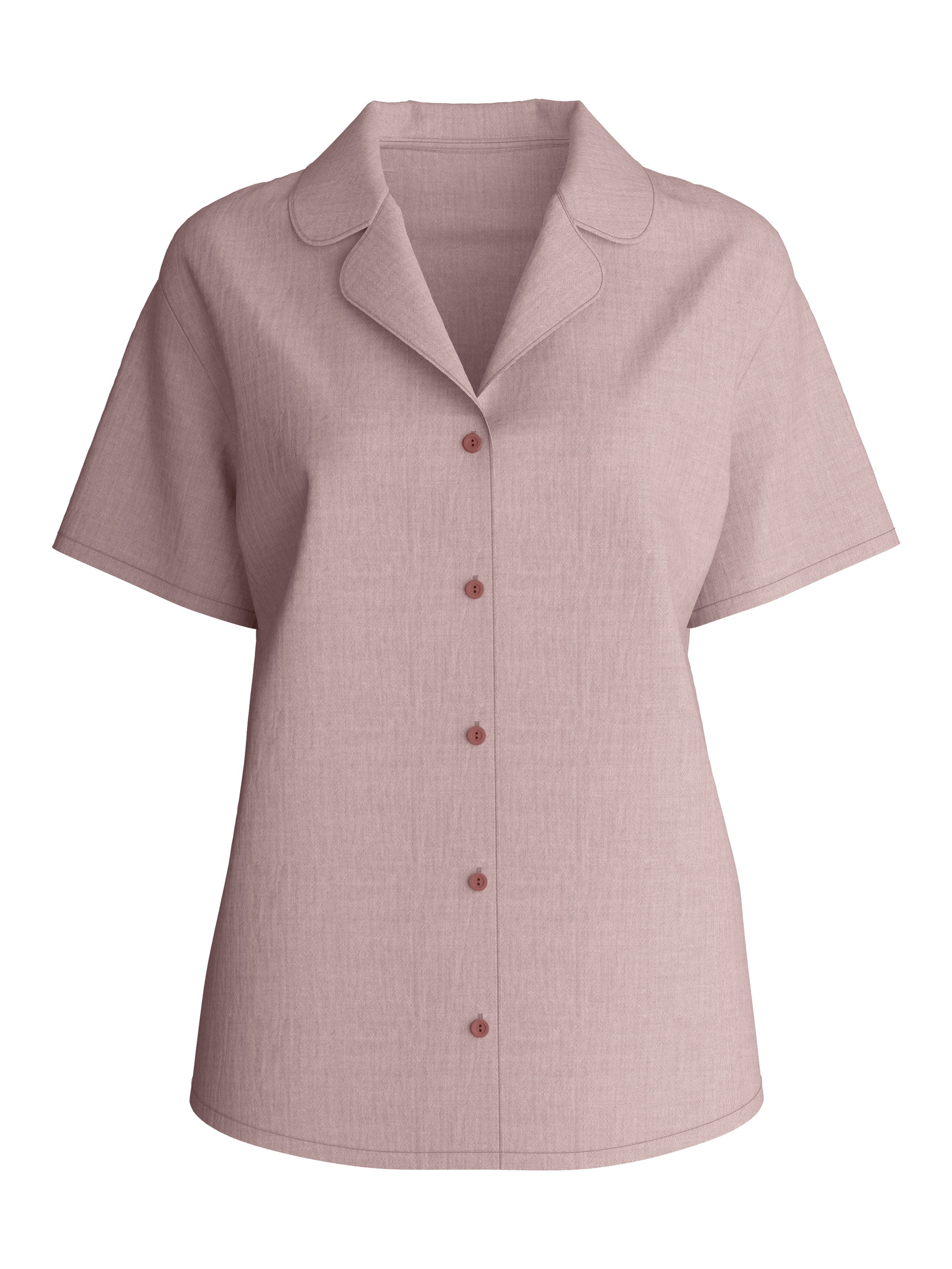 Damen - Kurzarm-Shirt mit Knöpfen aus 100% Baumwolle in Braun, Einfarbig aus Serie Favourites Tiles von CALIDA