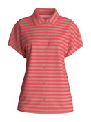 Damen - Kurzarm-Shirt mit Knöpfen aus Terry aus Baumwolle in Braun, Gestreift aus Serie Lounge Stripe von CALIDA