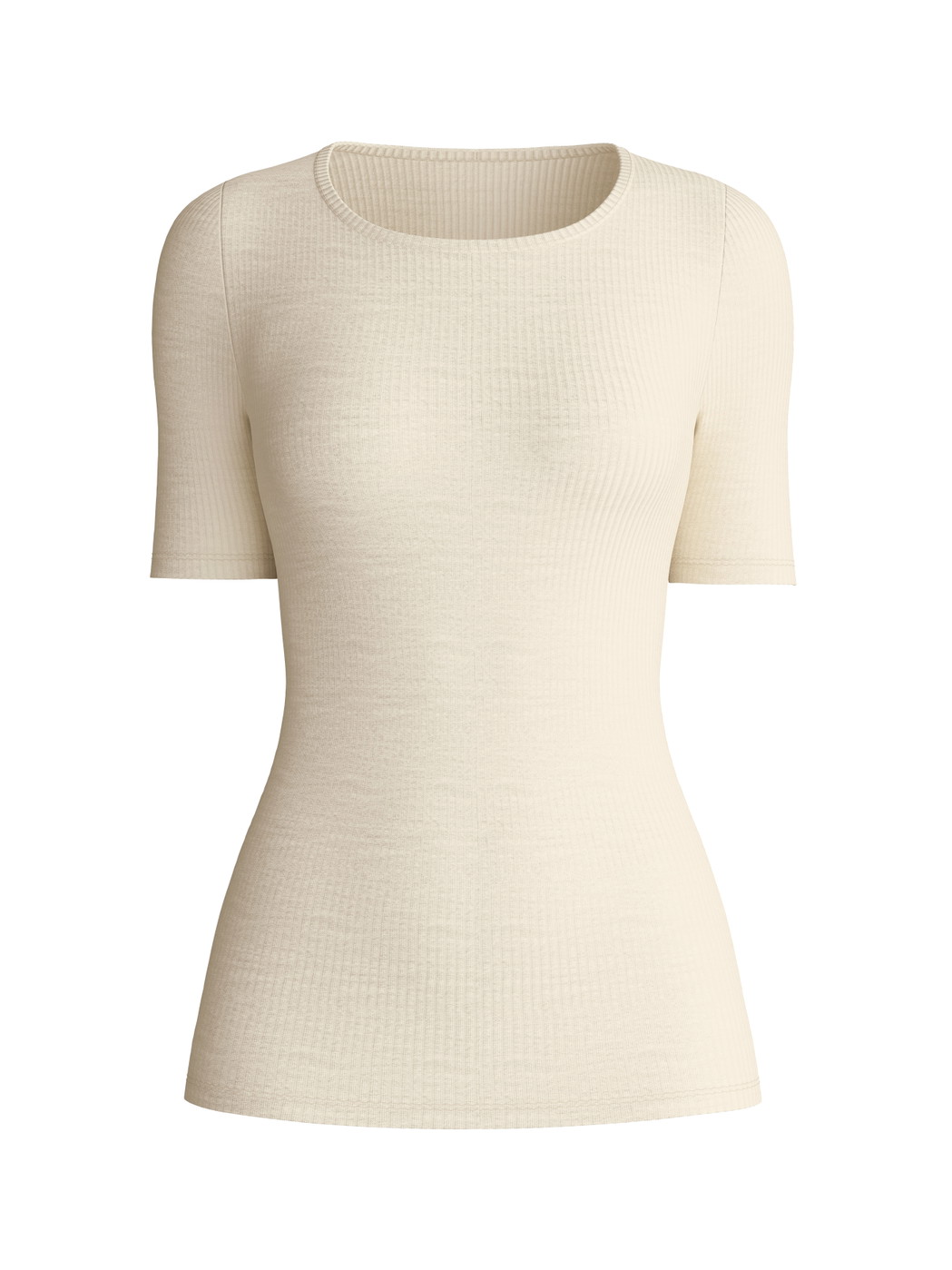 Donna - Maglietta a maniche corte in lana-seta in Lana di colore Beige, Tinta unita, della serie Silky Wool Soft di CALIDA