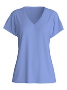 Women - Short-sleeved shirt with V-neck made of Cotton in Blue, Unicoloured, from the Favourites Ocean series by CALIDA