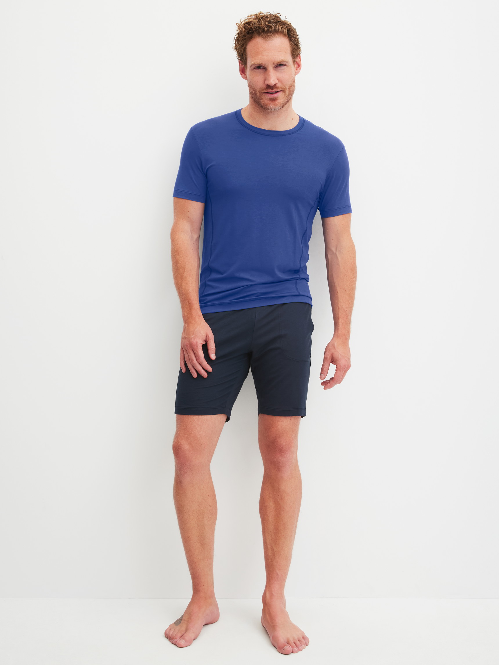 Men model is wearing Shirt short sleeve made of Modal in Blue, Unicoloured from the DSW Balancing series by CALIDA, Outfit