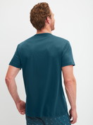Men model is wearing Short-sleeved shirt made of Pima® Cotton in Turquoise, Unicoloured from the RMX Sleep Free series by CALIDA, Back view