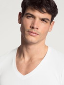 Homme - V-shirt en Coton de couleur Blanc, Unicolore, de la série Evolution de CALIDA, Détail
