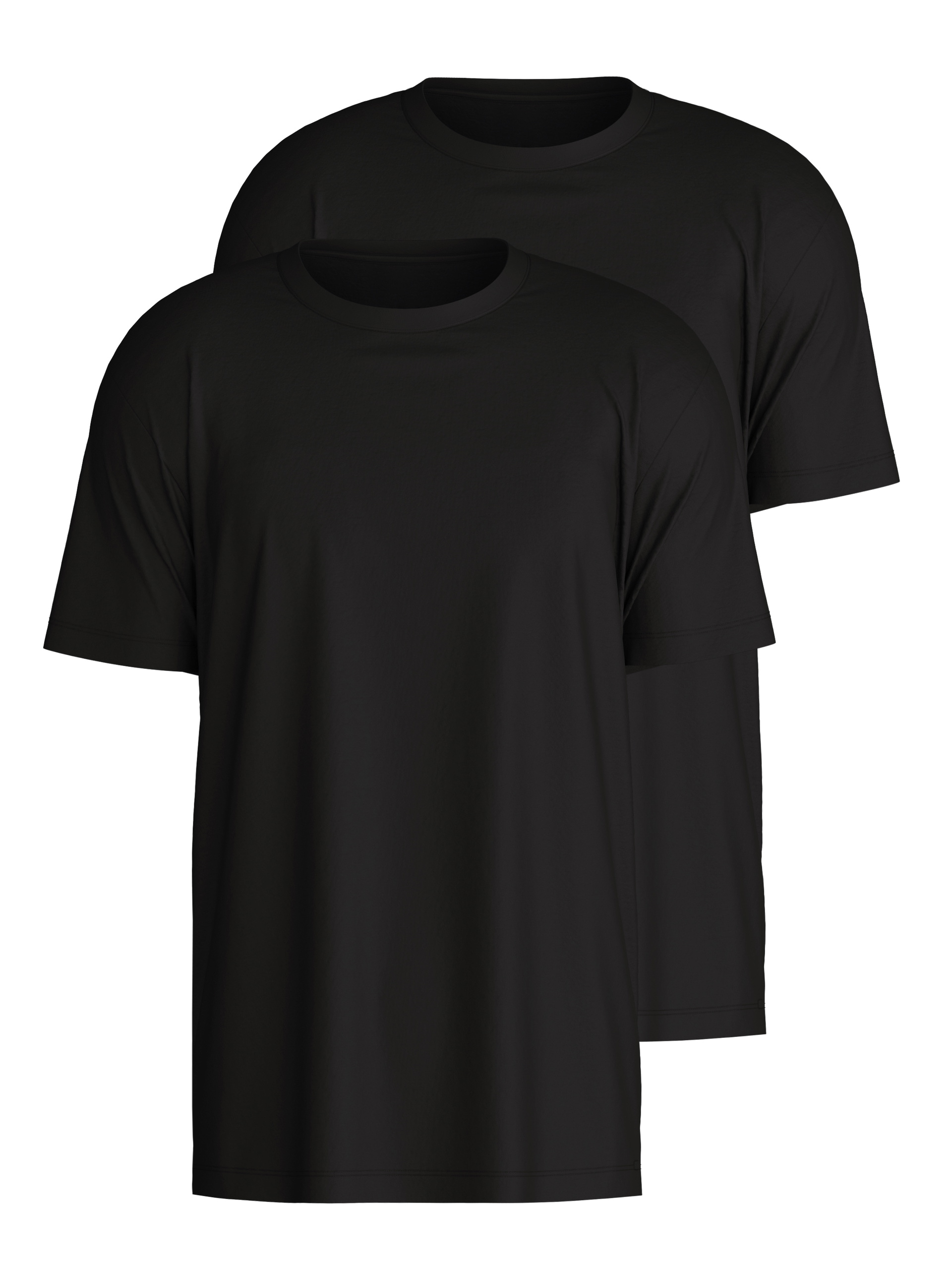Herren-Model trägt T-Shirt, 2er-Pack aus 100% Baumwolle in Schwarz, Einfarbig aus Serie Natural Benefit von CALIDA, Vorderansicht