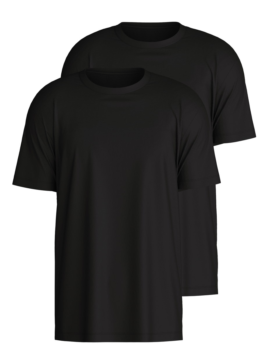 Herren-Model trägt T-Shirt, 2er-Pack aus 100% Baumwolle in Schwarz, Einfarbig aus Serie Natural Benefit von CALIDA, Vorderansicht