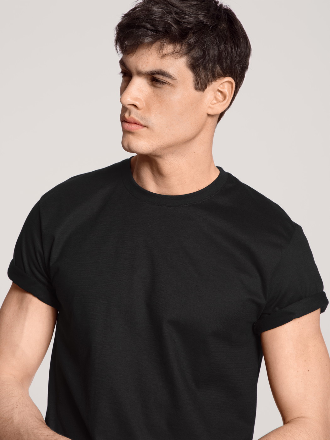 Uomo - T-Shirt, 2er-Pack in 100% cotone di colore Nero, Tinta unita, della serie Natural Benefit di CALIDA, Dettaglio